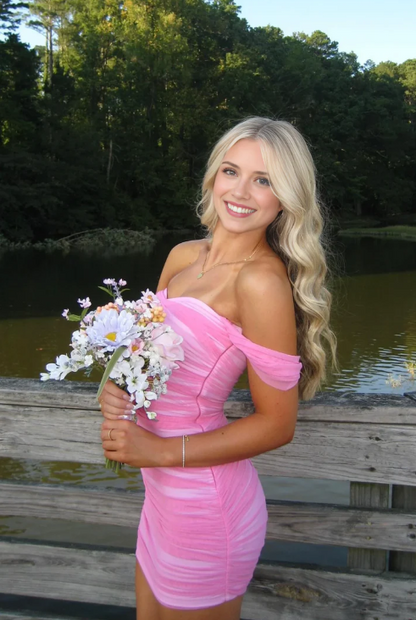 Vintage Pink Sweetheart Off-the-shoulder Sheath Bodycon Homecoming Dress Party Dress Short Cocktail Dress HZ1024