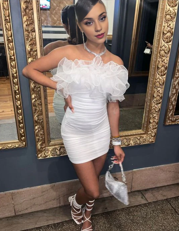 Vintage White Strapless Ruffles Homecoming Dress Sheath Bodycon Party Dress Short Cocktail Dress HZ1024