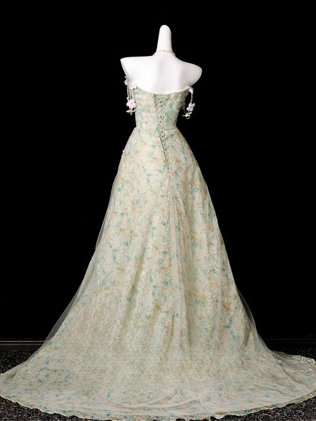 Elegant Floral Sweet 16 Quinceanera A-Line Strapless Evening Dress Long Ball Gown HZ1024