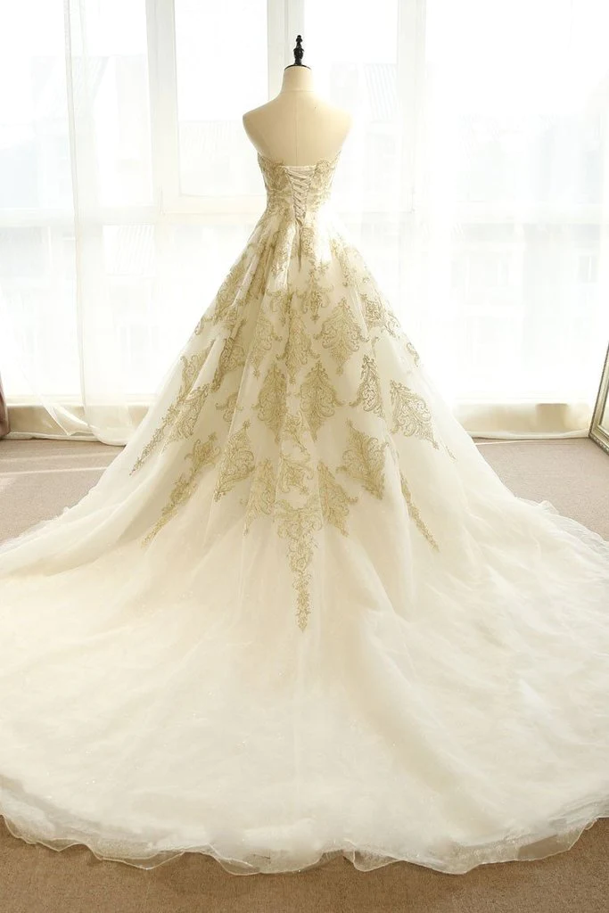 Charming Ivory Tulle Long Wedding Party Dress With Lace, A-Line Tulle Prom Dress Party Dress  gh82