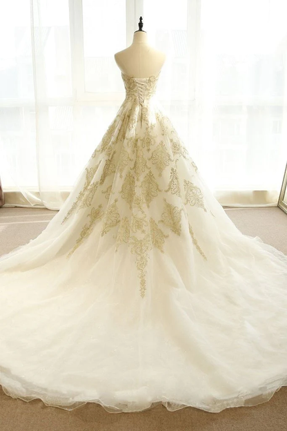 Charming Ivory Tulle Long Wedding Party Dress With Lace, A-Line Tulle Prom Dress Party Dress  gh82