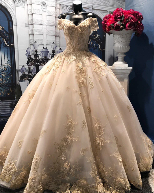 champagne ball gown prom dress Quinceanera Dresses  gh2314