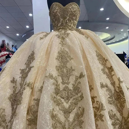 Gorgeous Apricot Sweetheart Beaded Embroidery Sweet 16 Quinceanera A-Line Prom Dress Birthday Dress Evening Dress Ball Gown HZ1024