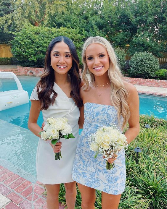 Blue floral elegant cute short bodycon homecoming dress prom dress party dress gh2866
