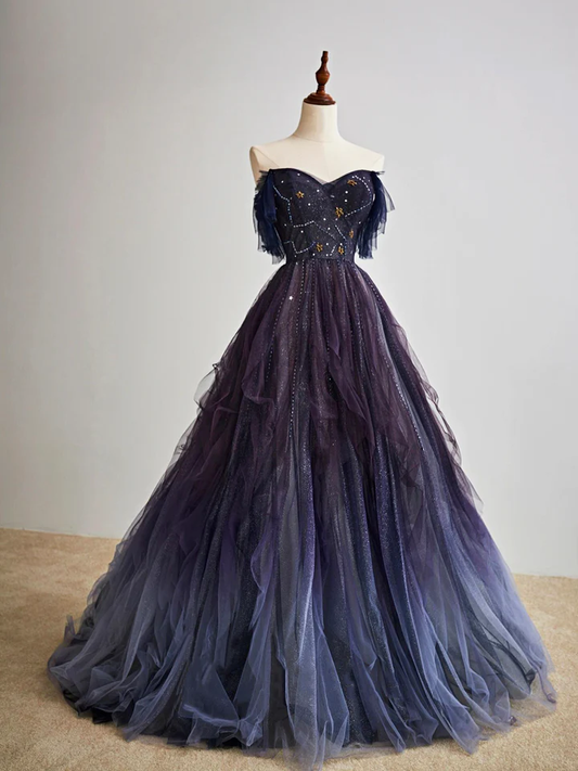 Purple Gradient Tulle Long Prom Dress, Beautiful A-Line Evening Party Dress gh2643