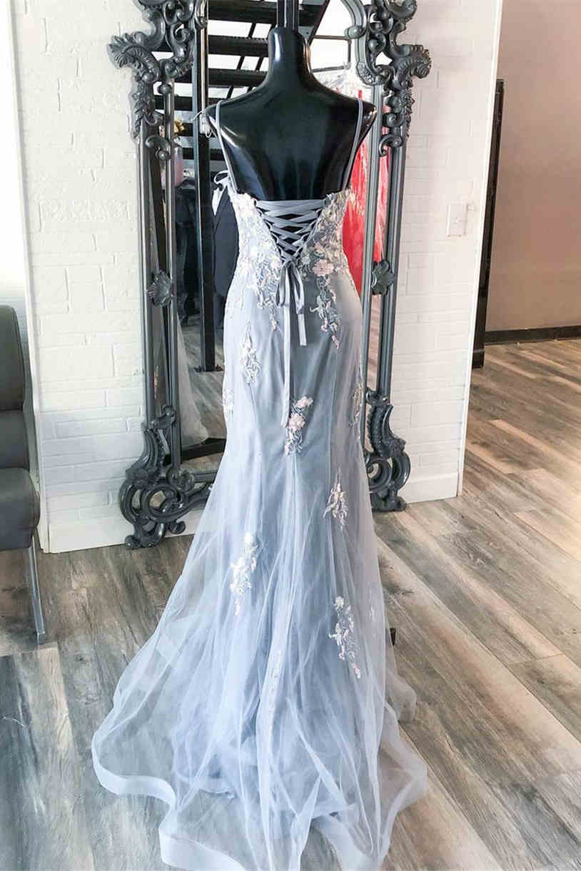 Elegant Mermaid Grey Prom Dress with Embroidery gh2653