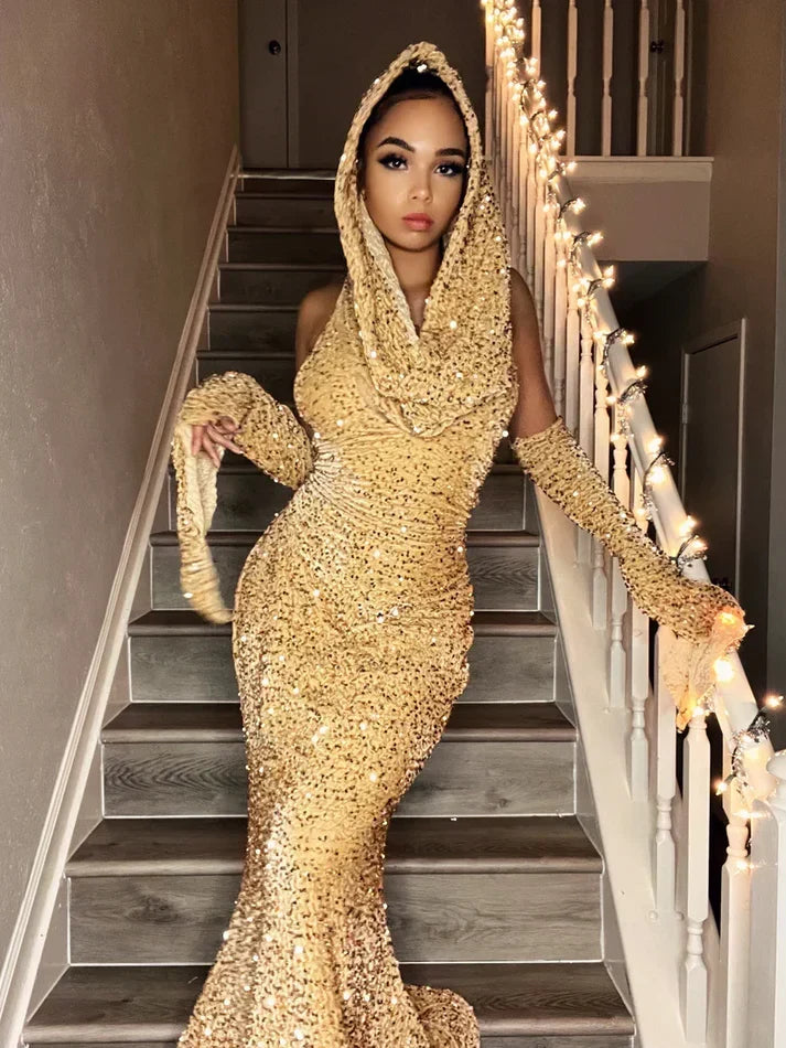 Enchanting Glittering Sequin Beaded Mermaid Halter-neck Prom Dress Party Dress Evening Dress HZ1024