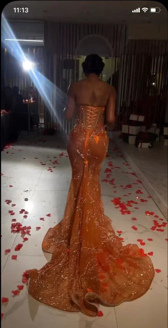Charming Glittering Sequin Beaded Strapless Mermaid Floor-length Prom Dress Party Dress Evening Dress HZ1024