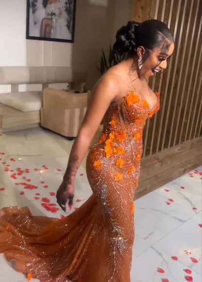 Charming Glittering Sequin Beaded Strapless Mermaid Floor-length Prom Dress Party Dress Evening Dress HZ1024