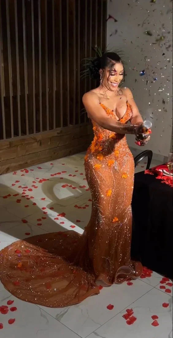 Charming Glittering Sequin Beaded Strapless Mermaid Floor-length Prom Dress Party Dress Evening Dress HZ1024