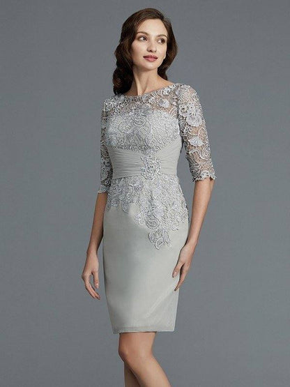 Sheath/Column Scoop 1/2 Sleeves Chiffon Short/Mini Mother of the Bride Dresses - RongMoon