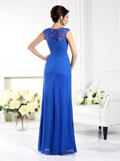 A-Line/Princess Bateau Applique Sleeveless Long Chiffon Mother of the Bride Dresses - RongMoon