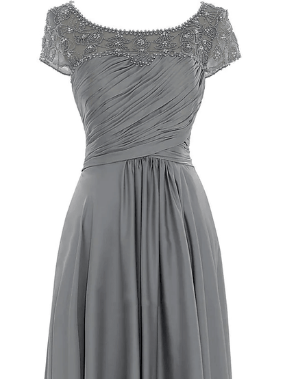 Sheath / Column Mother of the Bride Dress Elegant Jewel Neck Floor Length Chiffon Sleeveless with Pleats Beading - RongMoon