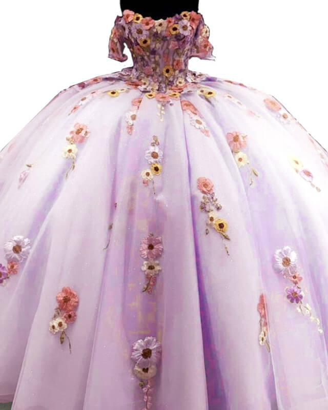 Light Purple Tulle Floral Embrodiery Quinceanera Dress