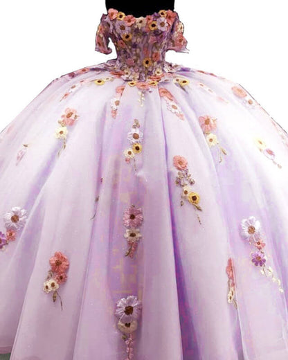 Light Purple Tulle Floral Embrodiery Quinceanera Dress