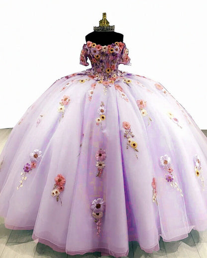Light Purple Tulle Floral Embrodiery Quinceanera Dress