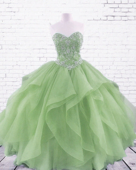 Beaded Sweetheart Organza Ruffles Quinceanera Dress