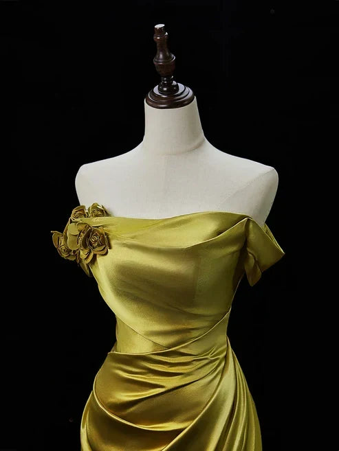 Elegant Satin Mermaid Evening Gown Strapless 3D Flowers Party Dress Long Formal Dress HZ1024