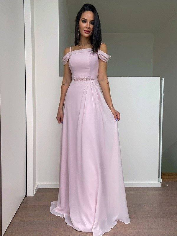 A-Line/Princess Chiffon Beading Straps Sleeveless Floor-Length Dresses - RongMoon