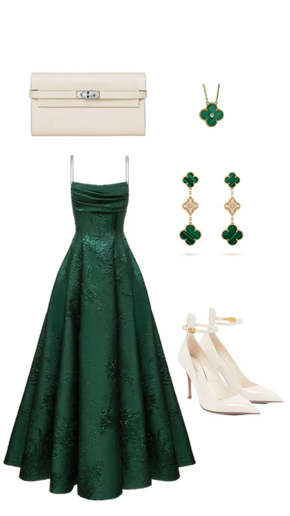 Emerald Green Spaghetti Straps Prom Dress A-line Evening Dress  cc349