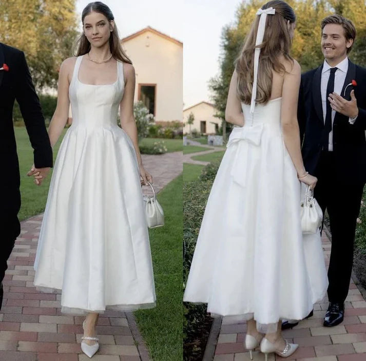 Aimishang Dress Wholesale Satin Tulle Wedding Dress Simple Square Neckline Elegant Formal Prom Dress