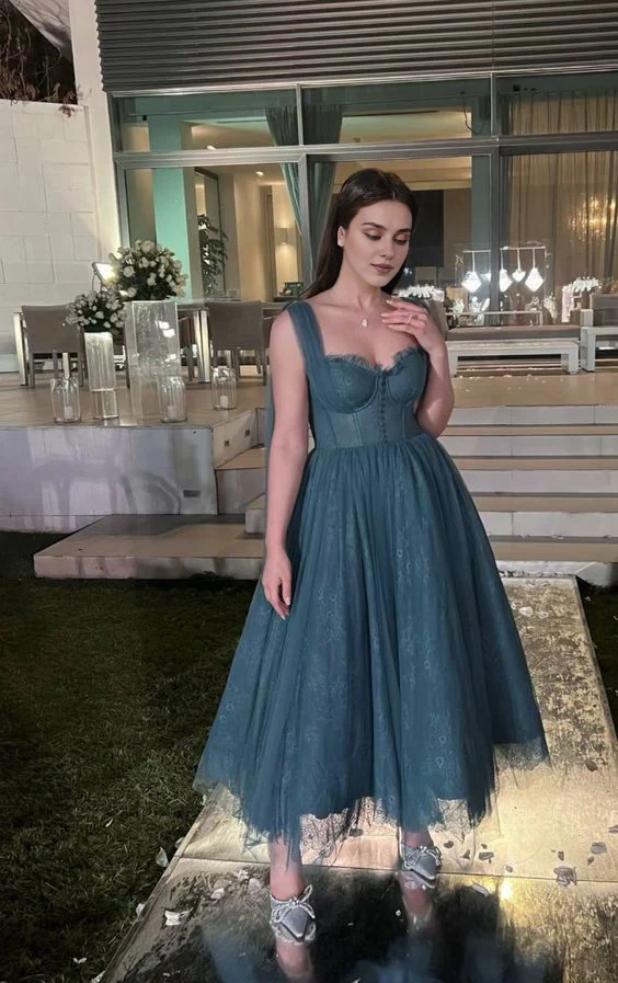 Aimishang Elegant Formal Women's Dresses Blue A Line Tulle Prom Dress Lace Evening Party Gown