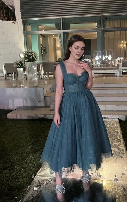 Aimishang Elegant Formal Women's Dresses Blue A Line Tulle Prom Dress Lace Evening Party Gown