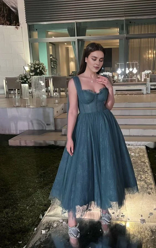 Aimishang Elegant Formal Women's Dresses Blue A Line Tulle Prom Dress Lace Evening Party Gown