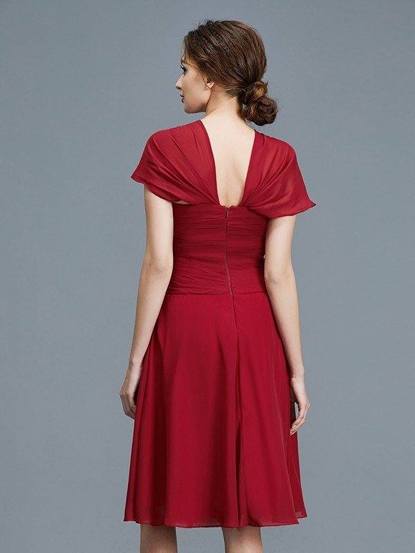 A-Line/Princess V-neck Chiffon Sleeveless Knee-Length Ruffles Mother of the Bride Dresses - RongMoon