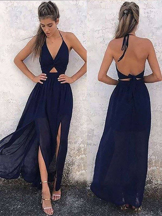 A-Line V-neck Sleeveless Floor-Length With Ruched Chiffon Dresses - RongMoon