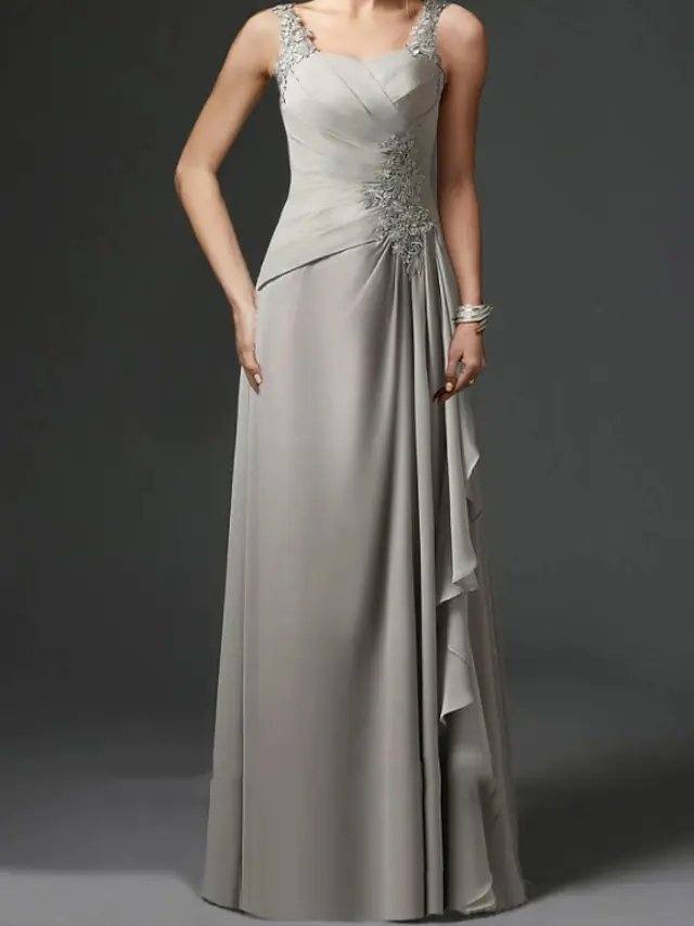 Sheath / Column Mother of the Bride Dress Elegant Sweetheart Neckline Floor Length Chiffon Lace Sleeveless with Ruffles - RongMoon