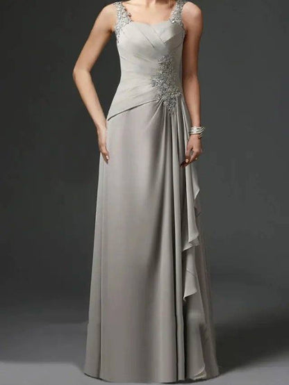Sheath / Column Mother of the Bride Dress Elegant Sweetheart Neckline Floor Length Chiffon Lace Sleeveless with Ruffles - RongMoon