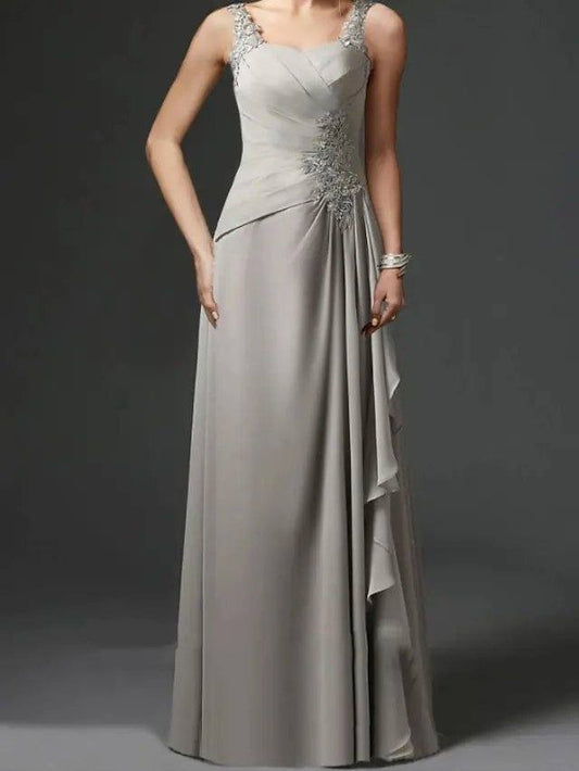 Sheath / Column Mother of the Bride Dress Elegant Sweetheart Neckline Floor Length Chiffon Lace Sleeveless with Ruffles - RongMoon