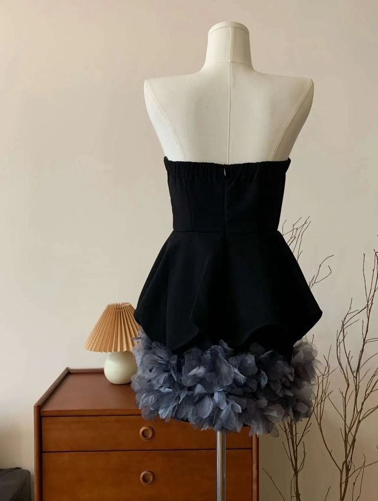 Sexy Strapless Black Satin Tulle Homecoming Dress,Cocktail Dress cc2558