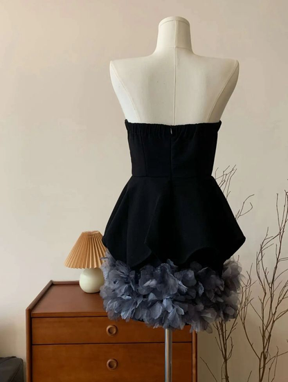 Sexy Strapless Black Satin Tulle Homecoming Dress,Cocktail Dress cc2558