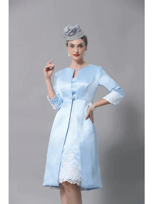 Mother of the Bride Dress Plus Size Vintage V Neck Knee Length Polyester Sleeveless with Lace