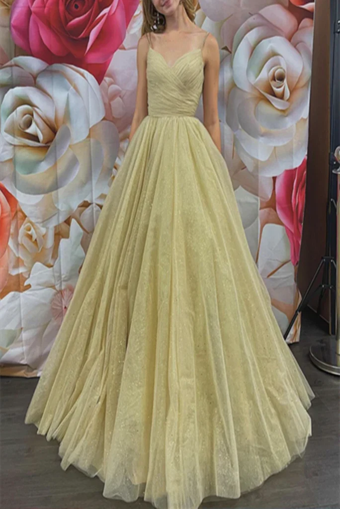 Aimishang Evening Dresses Real Made Charming Tulle Sequin Straps Prom Dresses Floor-Length