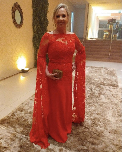 Modest Cape Sleeves Mermaid Evening Dress For Mother Of The Bride