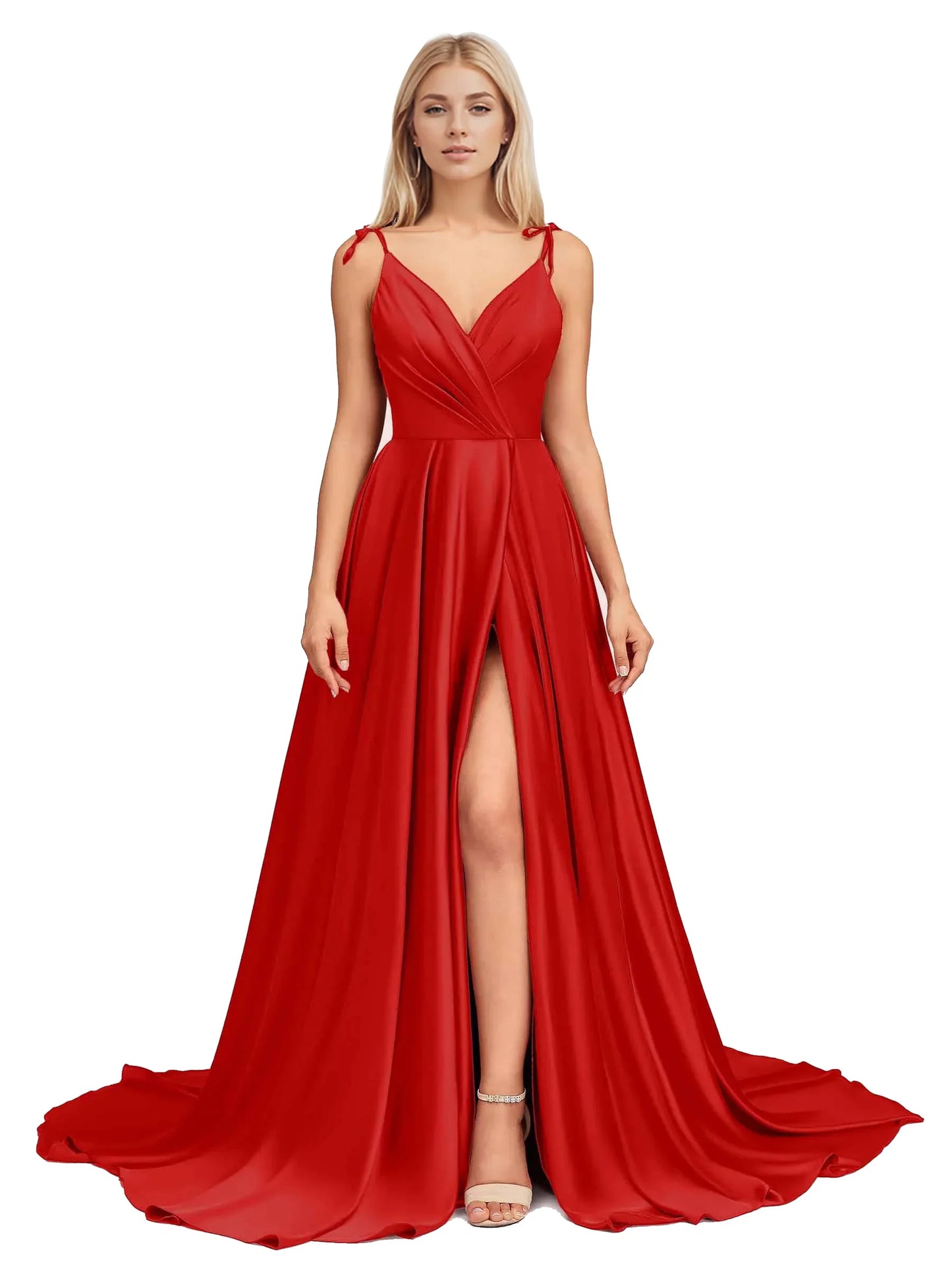 DingjiElegant V Neck Sleeveless Split Bridesmaid Dresses Cocktail Party Prom Long Wedding Guest Dresses For Women