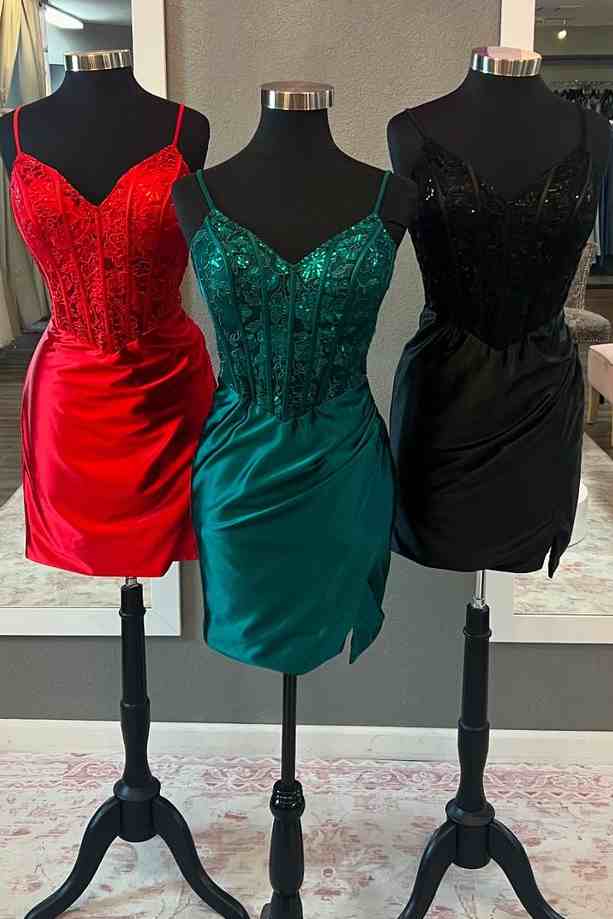 Red Sequins V-neck Bodycon Homecoming Dresses with Applique