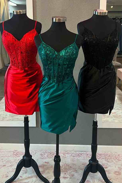 Red Sequins V-neck Bodycon Homecoming Dresses with Applique