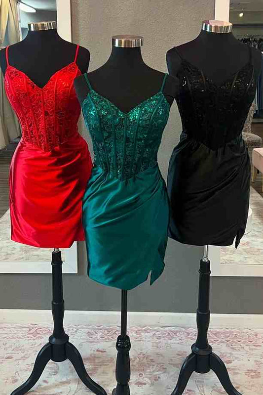 Red Sequins V-neck Bodycon Homecoming Dresses with Applique