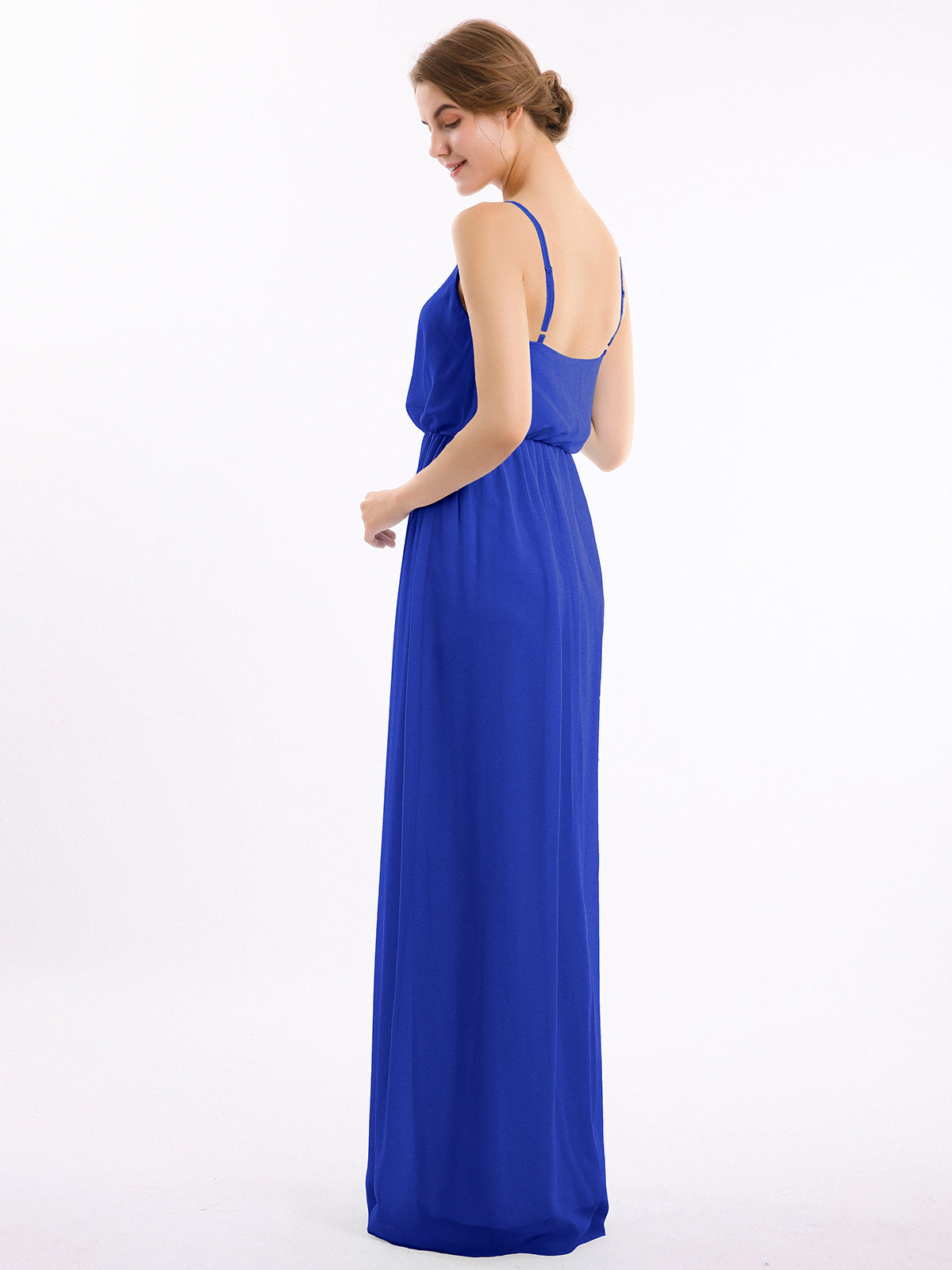 V-neck Spaghetti Strap Chiffon Bridesmaid Dresses-Royal Blue