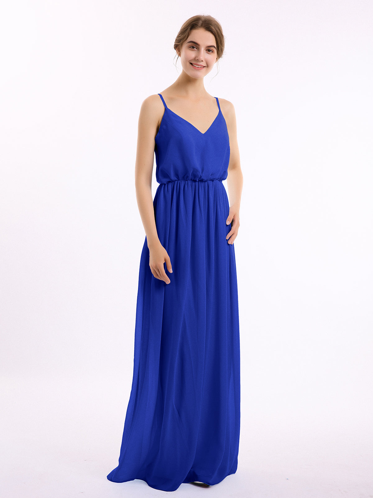 V-neck Spaghetti Strap Chiffon Bridesmaid Dresses-Royal Blue