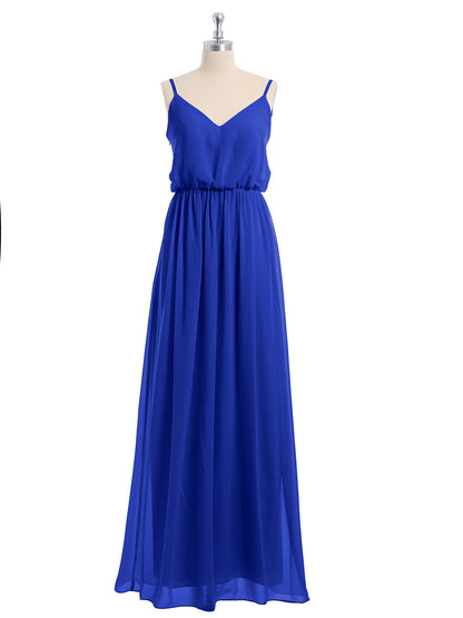 V-neck Spaghetti Strap Chiffon Bridesmaid Dresses-Royal Blue