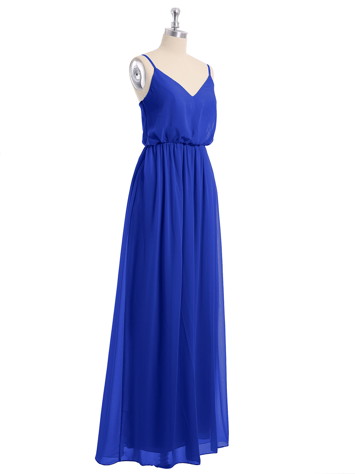 V-neck Spaghetti Strap Chiffon Bridesmaid Dresses-Royal Blue