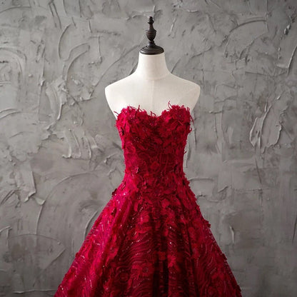 Romantic Burgundy Lace Embroidery Sweetheart Wedding Dresses Princess
