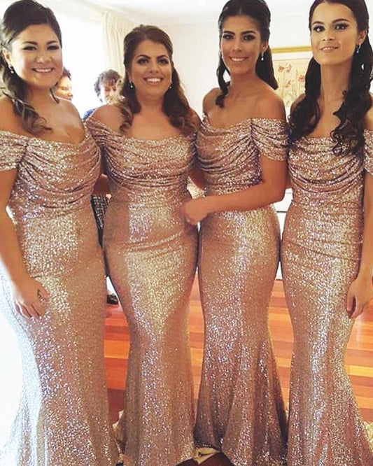 Rose Gold Bridesmaid Dresses Mermaid Off Shoulder
