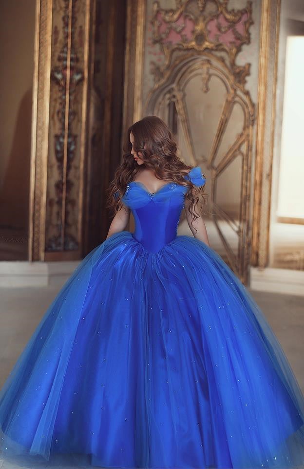 Royal Blue Tulle Cinderella Quinceanera Dresses Ball Gowns