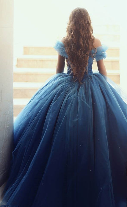 Royal Blue Tulle Cinderella Quinceanera Dresses Ball Gowns